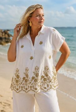 Picture of PLUS SIZE COTTON TAILORED TOP WITH EMBROIDERY